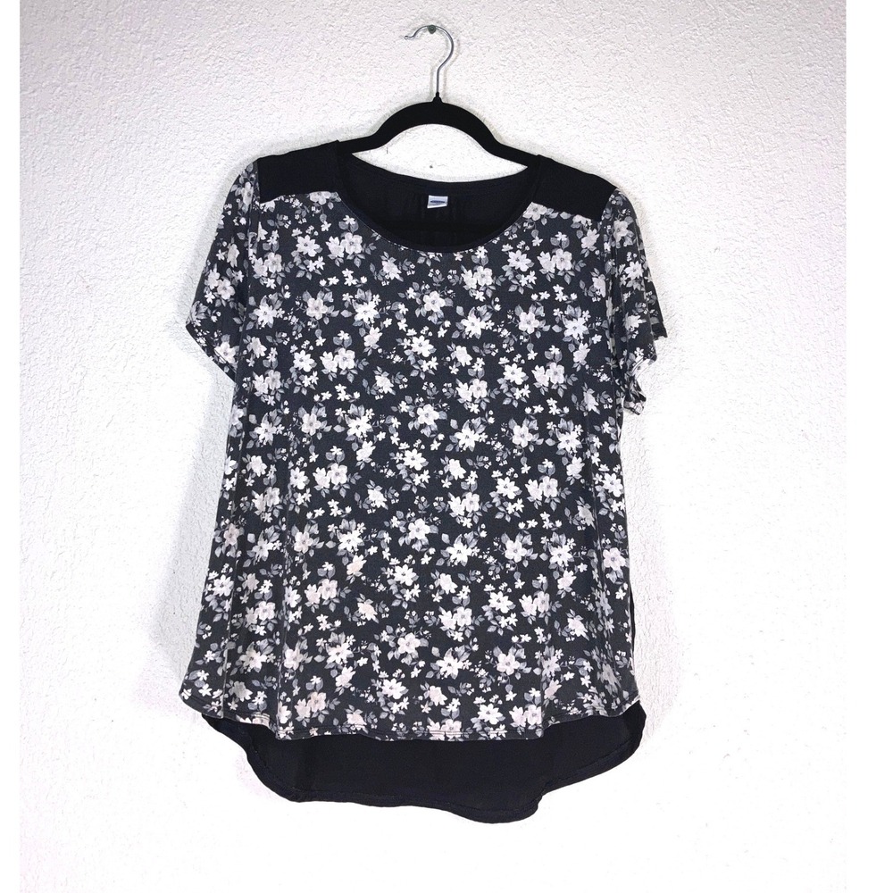 Old Navy Womens Black Floral Mixed Media Short Sleeve Top Size L 484822-02